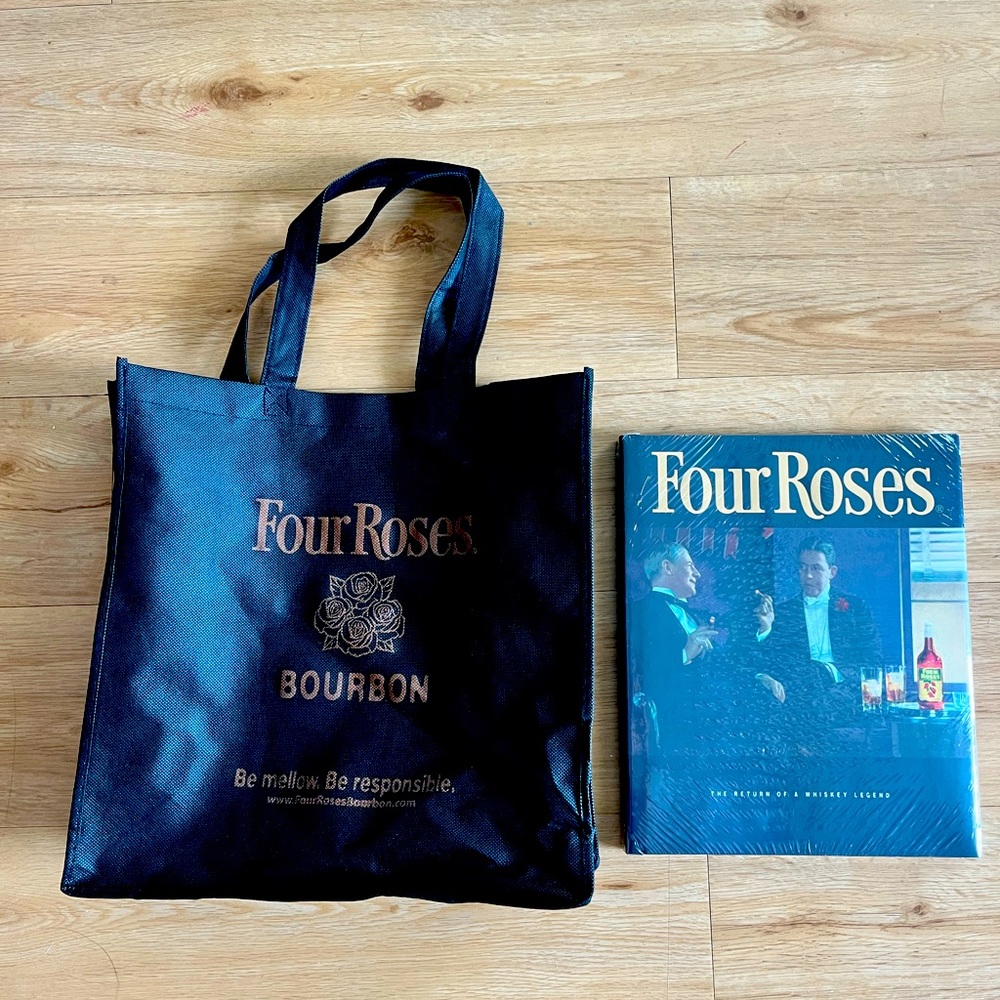 Sealed Four roses bourbon book & bag